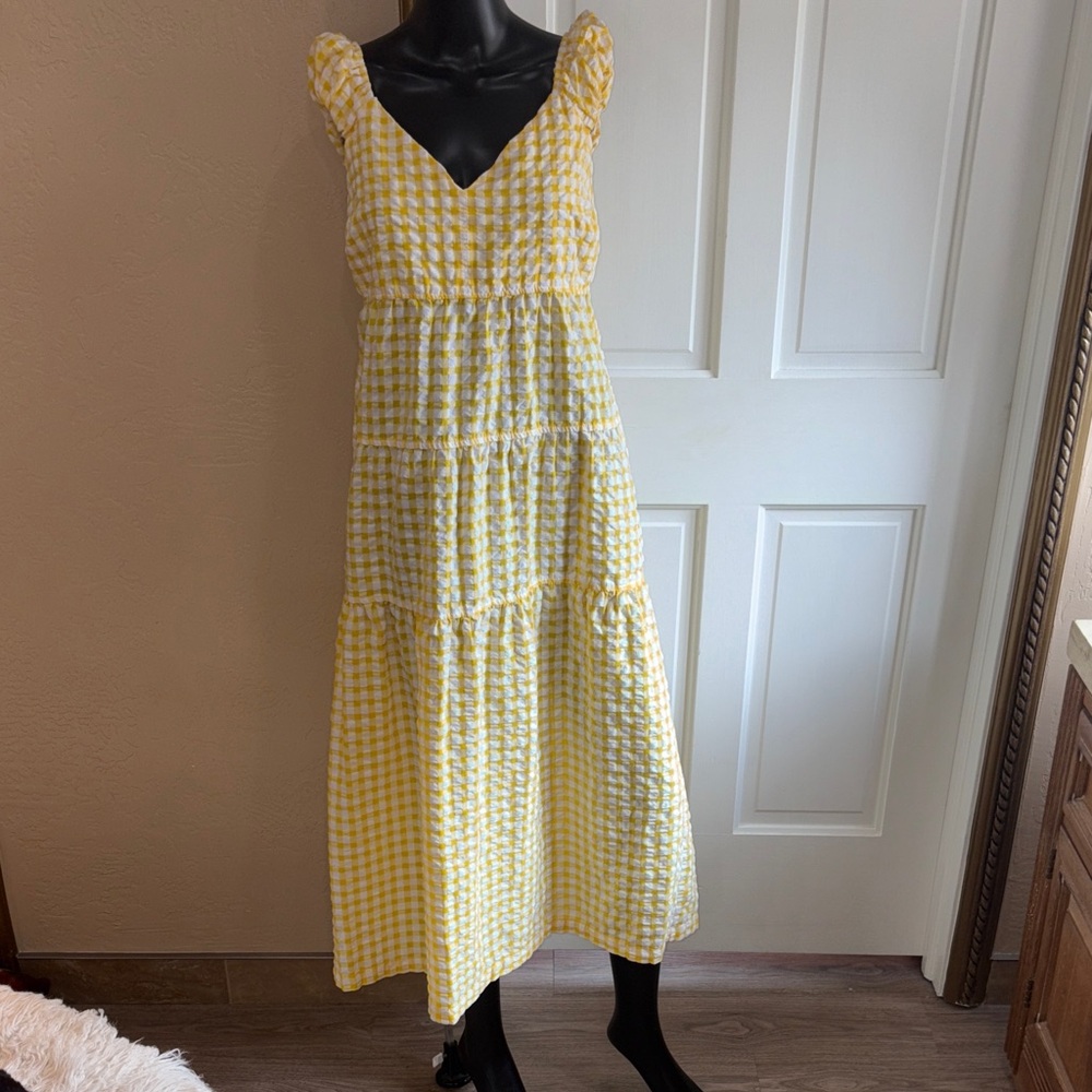Old Navy Yellow Checkered Maxi Dress